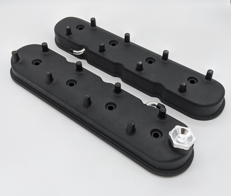 Chevrolet Silverado Valve Covers - Granatelli Motor Sports - Tall w/Angled Coil Mounts - Black Wrinkle - `96-`22